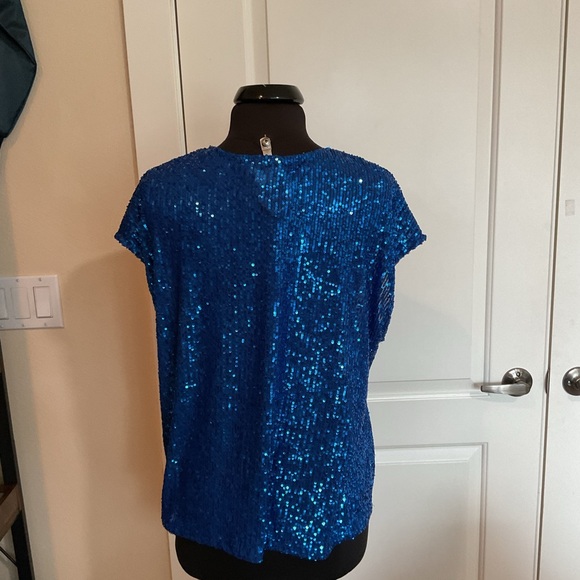 CeCe Electric Blue Sequin V-Neck Blouse - Picture 2 of 3